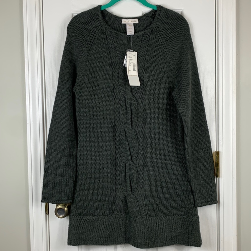 NWT Artisan cable knit tunic sweater coal colored long sleeved. 100% acrylic